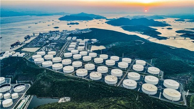 Aerial view of Dading Petroleum Logistics' coastal tank storage terminal